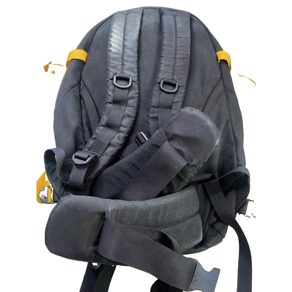 Vintage The North Face Backpack Black Yellow Big Shot Daypack Hiking Bag Y2K 90s